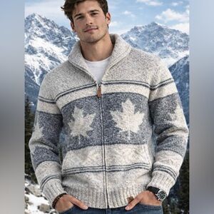 Canada Maple Leaf Zip Cardigan Sweater Gray XXL Wool Blend Canadian Outdoor Y2K